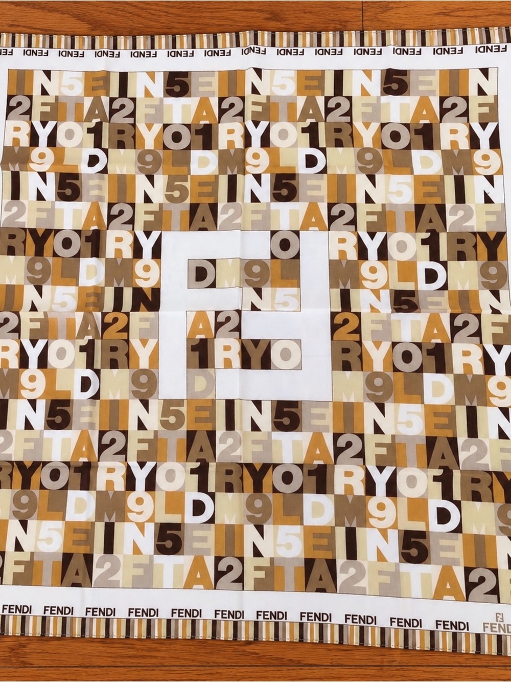 Fendi Multicolor Logo Square Napkin - Brown, Gold & Beige